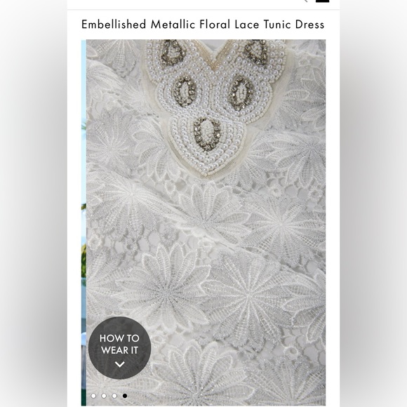 NWT🙌 Boston Proper Embellished Metallic Floral Lace Tunic Dress - Picture 4 of 5